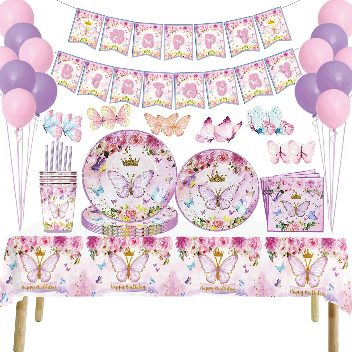 ButterflyBirthdayTablewarePinkBackdropHappy1stFirstBirthday