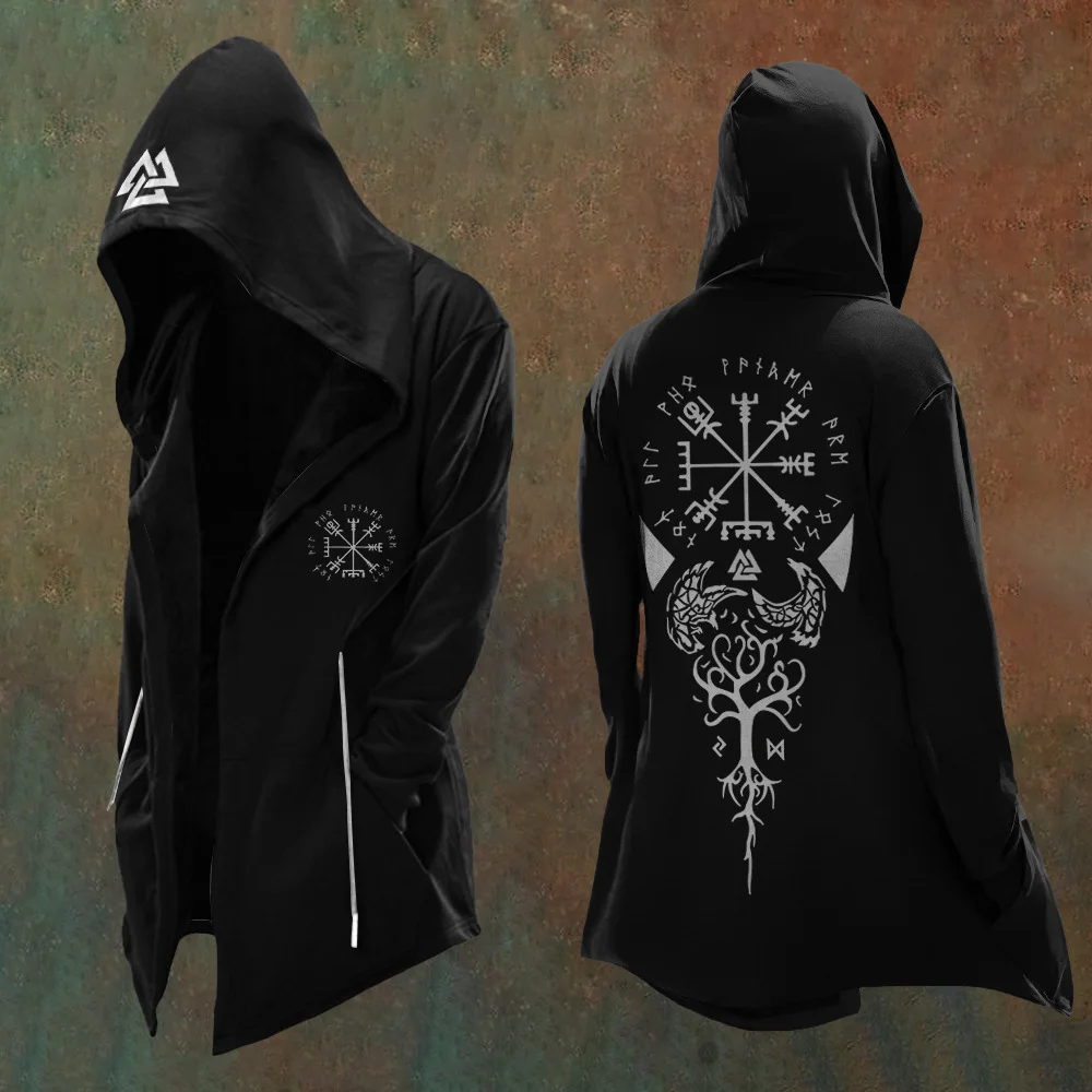 2025 New Arrival: Men's Spring/Fall Abstract Cosmic Retro Print 3D Digital Print Oversized Hooded Trench Coat