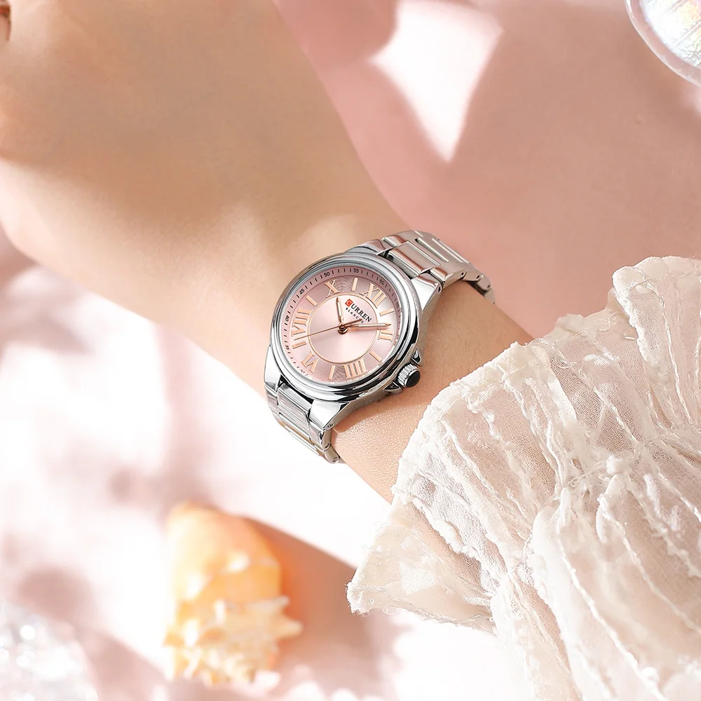 CURREN Romantic Charm Women's Wristwatches Fashion Design Thin Quartz Watch with Luminous Hands Stainless Steel Bracelet 6