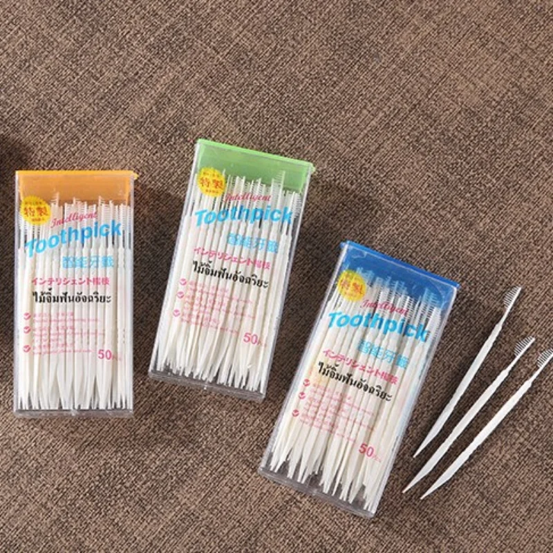 Toothpick 50 Pieces Double Superfine Tooth Stick Dental Brush Bamboo Stick Dental Oral Care Clean Teeth Food Residue toothpick images - 6