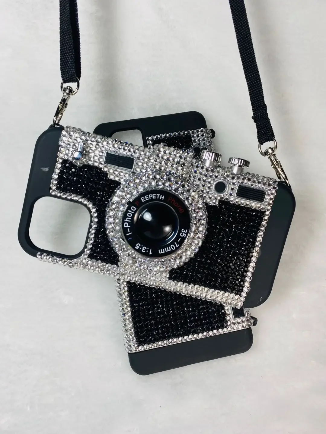 Emily In Paris Bling Camera Phone Case for IPhone 15 Pro Max Samsung Vintage Silicone Case with Strap Rhinestone Iphone 11