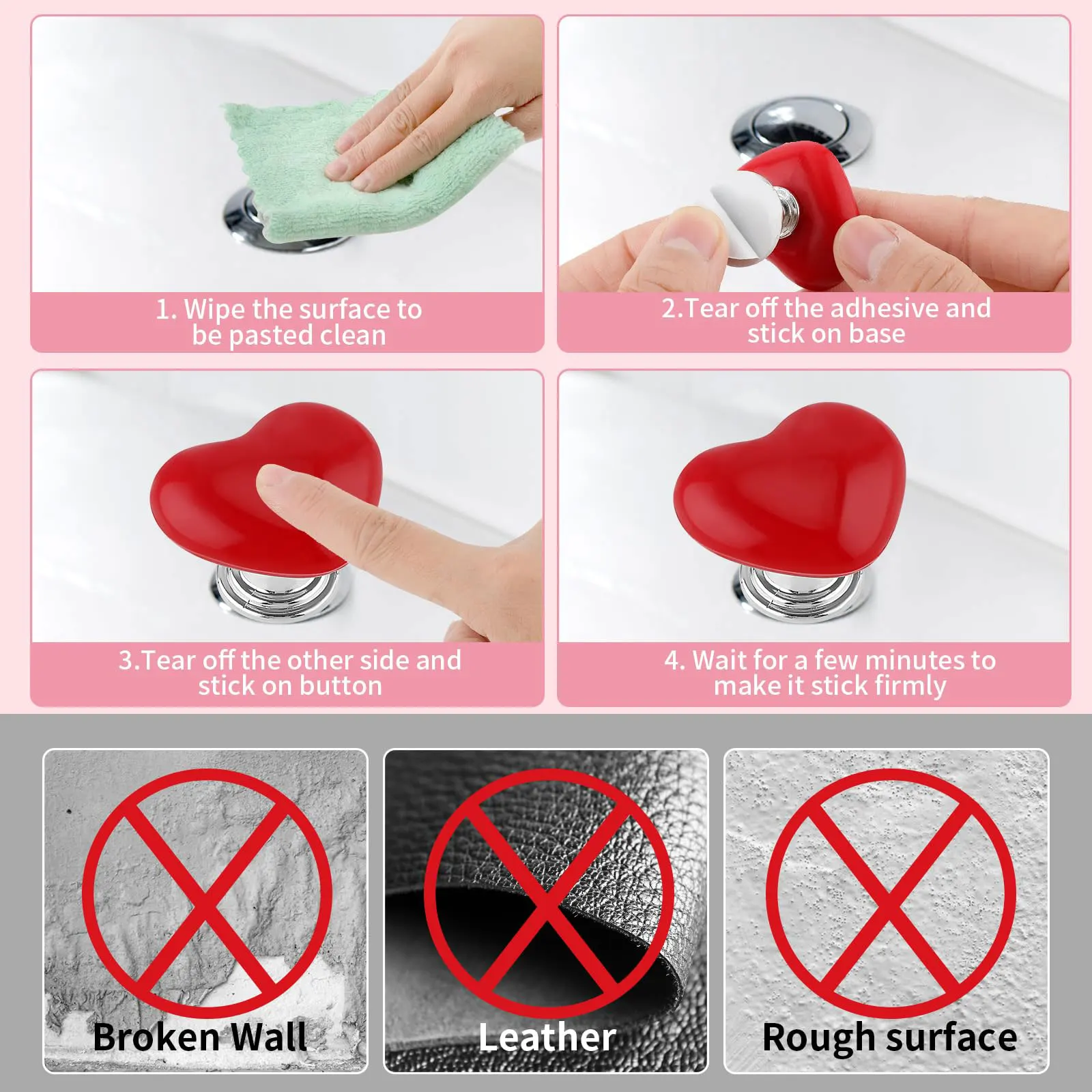 Toilet Tank Press Button For Women Manicure 4Pcs Love Heart Shaped Toilet Flush Button Pusher toilet flush button