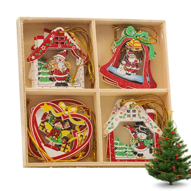 

Деревянные рождественские украшения, деревянные подвески с Санта-Клаусом на Рождество, портативные деревянные рождественские подвесные украшения для окон дома