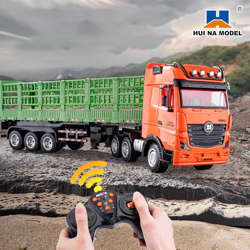 HUINA 1/18 RC Truck Container 9CH Alloy Remote Control High Hurdle Car Light Sound Body Can Be Separated Wood Transporter Gifts 6