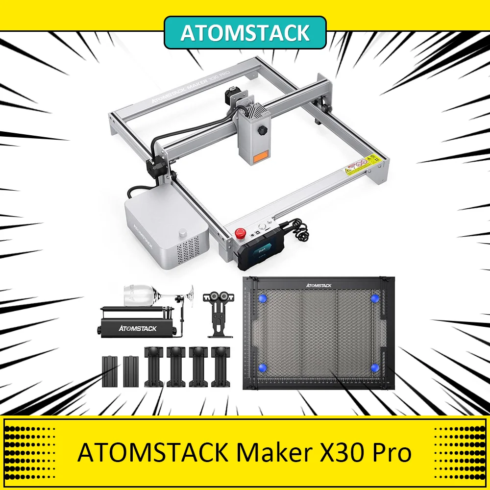 Atomstack Maker X30 Pro Laser Engraver Cutter 33W Laser Power Air Assist + R3 Roller + F1 Piastra A Nido D'Ape, Controllo App 400*400Mm
