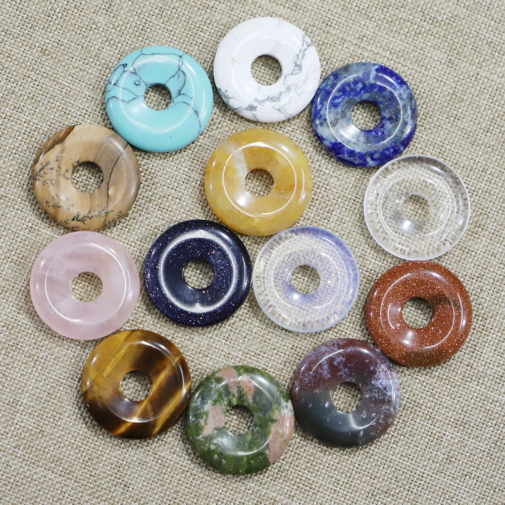 25MM Natural Stone Necklace Agate Pendants Charms Safety Buckle Amulet Sodalite Lapis Lazuli Jade Jewelry Accessories Wholesale