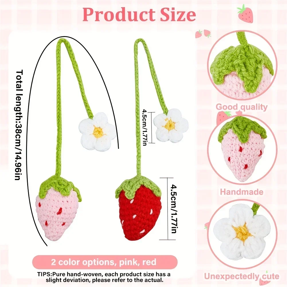 Cute Strawberry Flower Car Accessories Mirror Hanging Charm Decor Fruit Teens Interior Rear View Mirror Decoration Parts