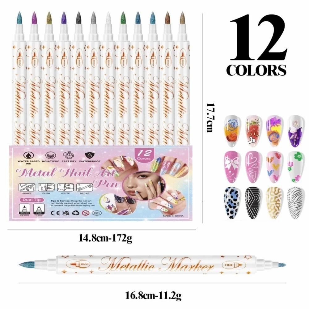 12Pcs/Set New Colorful Nail Art Graffiti Pen DIY 3D Drawing Pen Waterproof Abstract Lines Painting Liner Manicure Tool