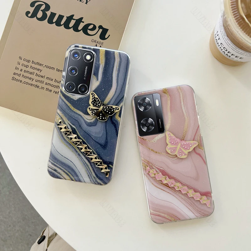 

Мраморная Бриллиантовая Бабочка для Oppo A7 A15 A17 A52 A53 2020 A16 A54 A72 A92 A55 A58 A78 A57 4G чехол A17K A15S A5S, мягкий чехол