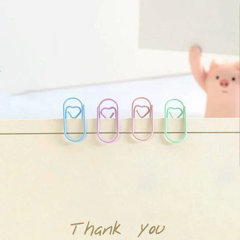 Mini Love Heart Paper Clips Macaron Color Photo Tickets Holder Binder Clips Notebook Planner Bookmarks Office Supplies 50pcs