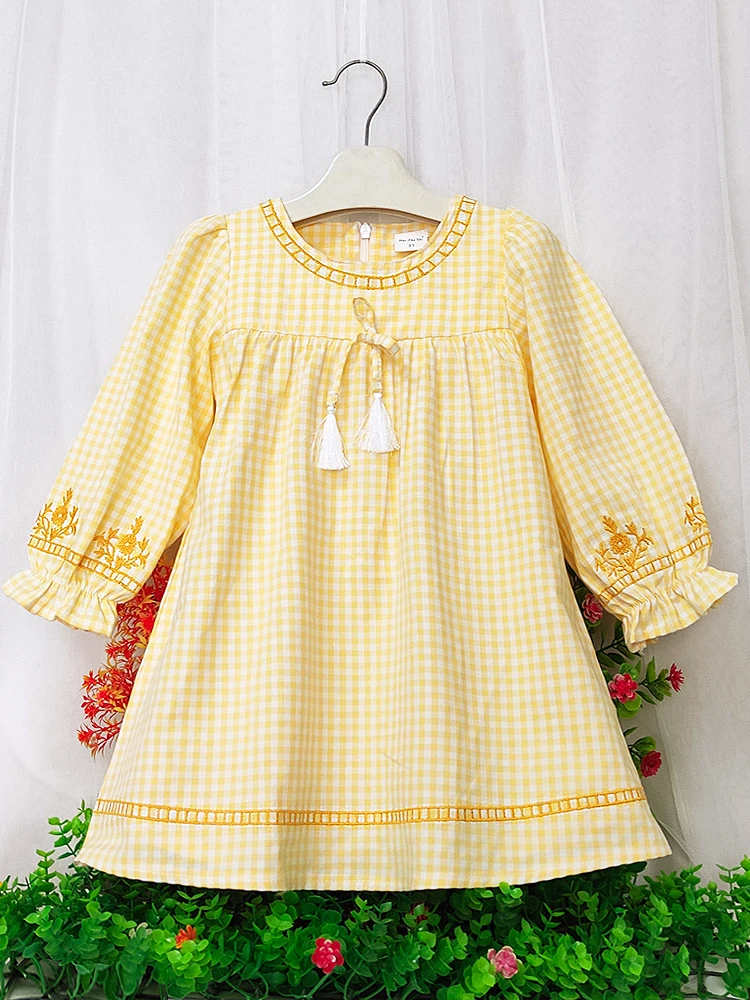 

Comfy 100% Cotton Dress Girls Elegant Stripped Bow Decor Long Sleeve Dress Kids Clothes Spring Summer Fall Gift