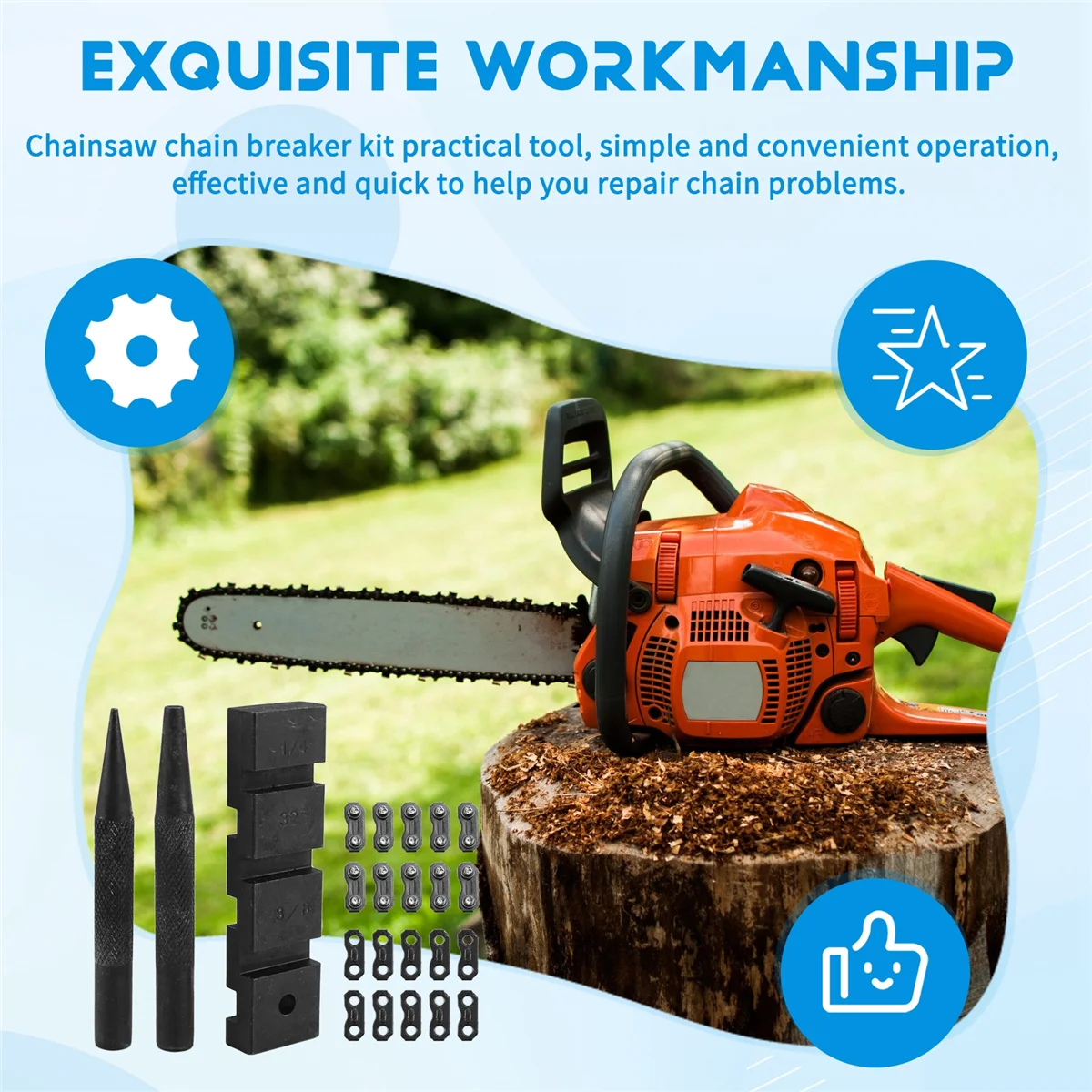 A03V 3PCS Pocket Chainsaw Breaker Chain Saw Repairing Mending Tool Set with 10 Sets 0.325in Chainsaw Chain Joiner Link Repair