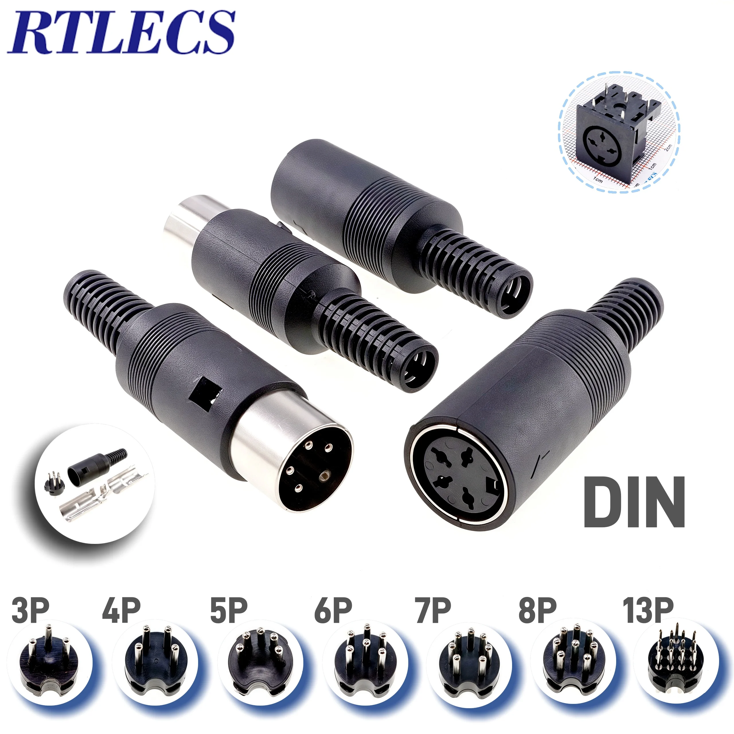 2個 3 4 5 6 7 8 13ピン DINオスプラグヘッダー メスはんだ DIY垂直丸