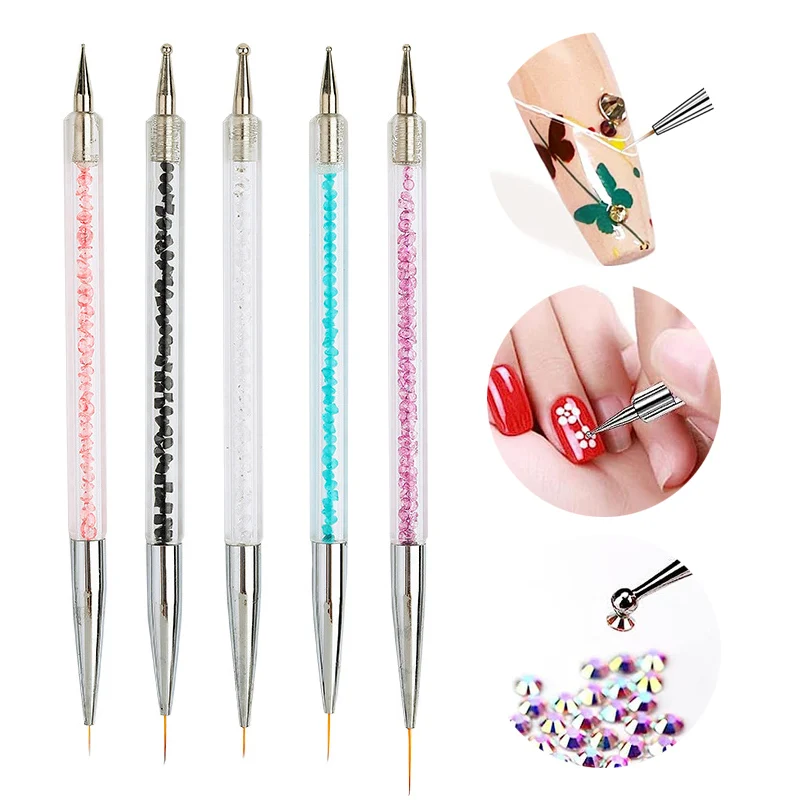 

5pcs Double-Ended Nail Art Brushes Dotting Pens Gel Polish Painting Liner Brush Salon DIY Manicure Nail Design Tools Set