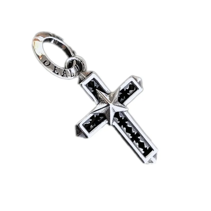 BOCAI Real S925 Silver Jewelry Accessories Fashionable Pentagram Cross Pendant for Men and Women Exquisite Birthday Gift