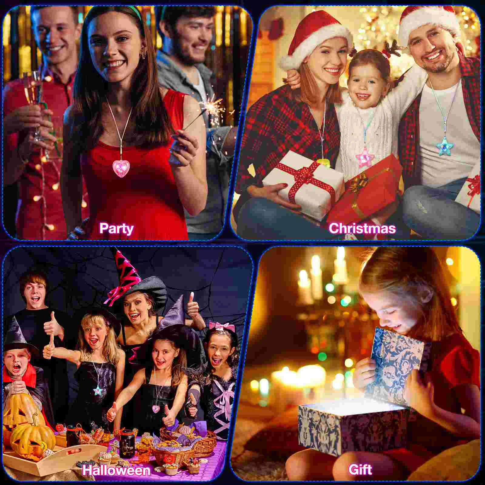 Star Heart LED Light Up Necklaces For Kids Adults Sparkle Plastic Neck Chains Shining Pendant Kids Party Favors
