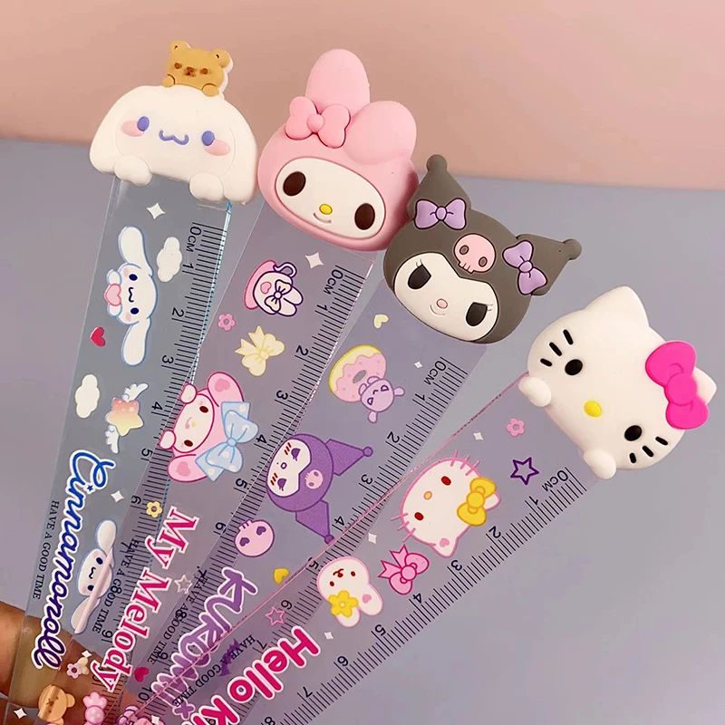 

1pcs Random Sanrio Ruler Hello Kitty Kuromi My Melody Cinnamoroll Cartoon Children Students 15cm Ruler Kawaii Stationery Gift