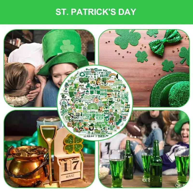 Shamrock 스티커 그린 세인트 패트릭의 날 데칼, 물병 냉장고 컴퓨터용 투명 인쇄 장식 도구, 100 개