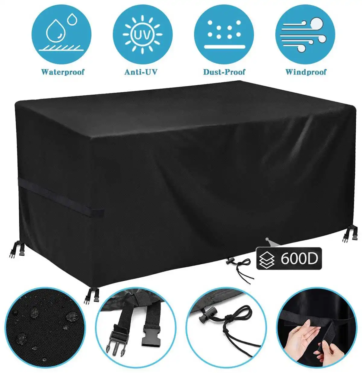 

600D Oxford Fabric Windproof Patio Garden Furniture Cover Rectangular Protection Anti-UV Rain Snow Chair Table Sofa Covers