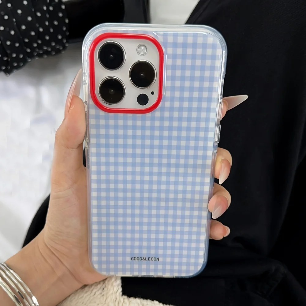 Trendy Blue Checkered Grid Pattern Soft Case - Contrasting Color Design