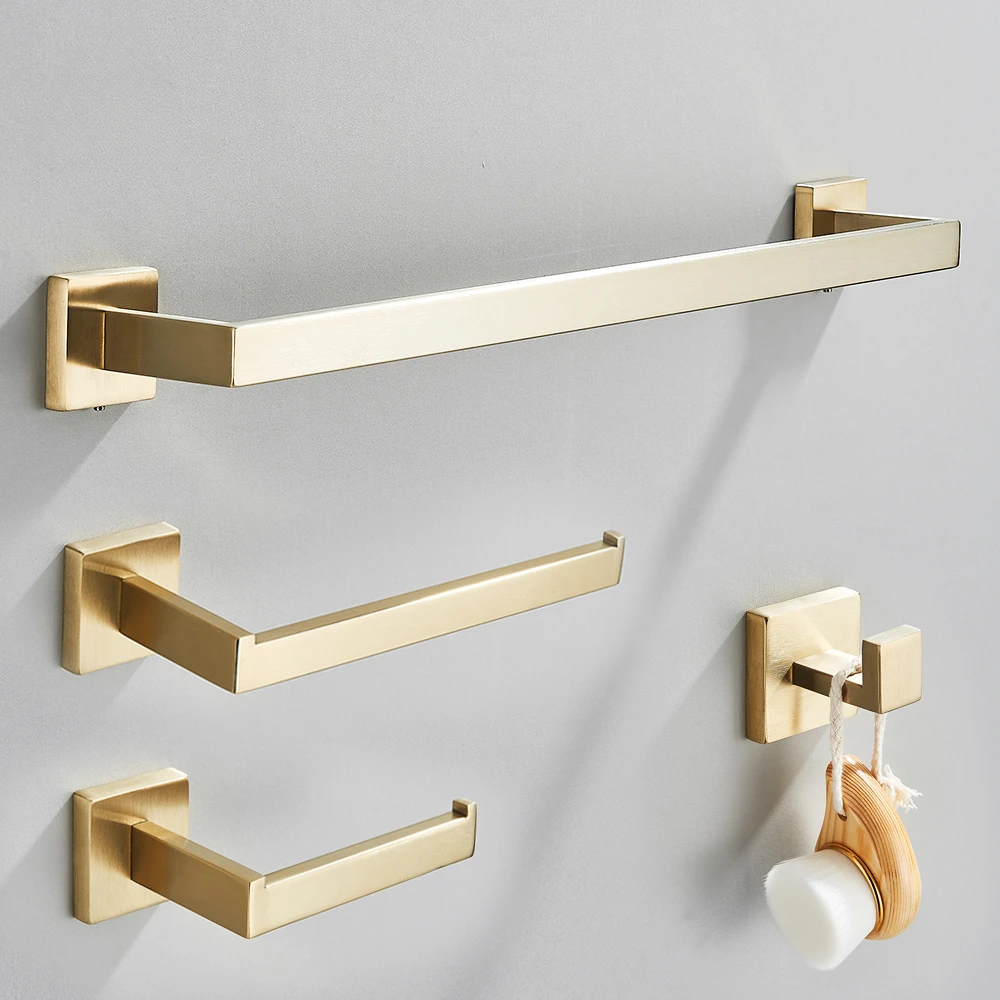 

Bar And Wall Bathroom Gold Steel Brushed Rail,Paper Holder Hook Rack Towel Hardware Stainless Toilet Set Accessories Bath Hanger