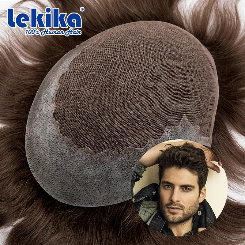 Q6-мужской капиллярный протез, более мягкий мужской протез из искусственных волос на французской сетке и с узлом, парики для мужчин, 100% человеческие волосы