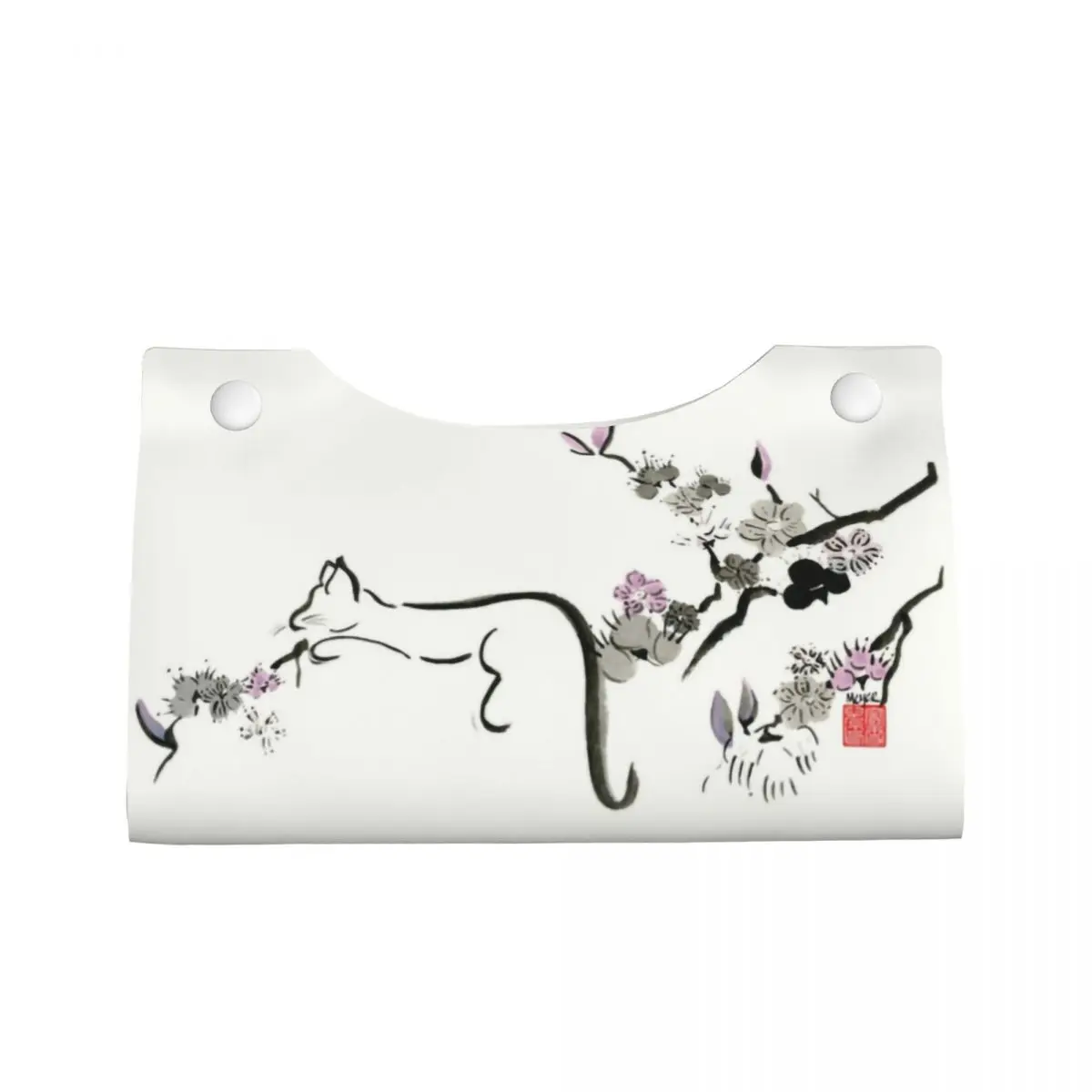 Custom Cat In Cherry Blossom Tree Tissue Box Holder Rectangular Kitten PU Leather Facial Tissue Box Cover for Car Home 2