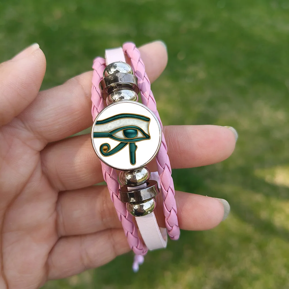 Eye of Horus Jewelry Bracelet Ancient Egypt Egyptian Pharaoh Eyes Amulet Glass Button Leather Bracelets for Men Women Gift - Image 6