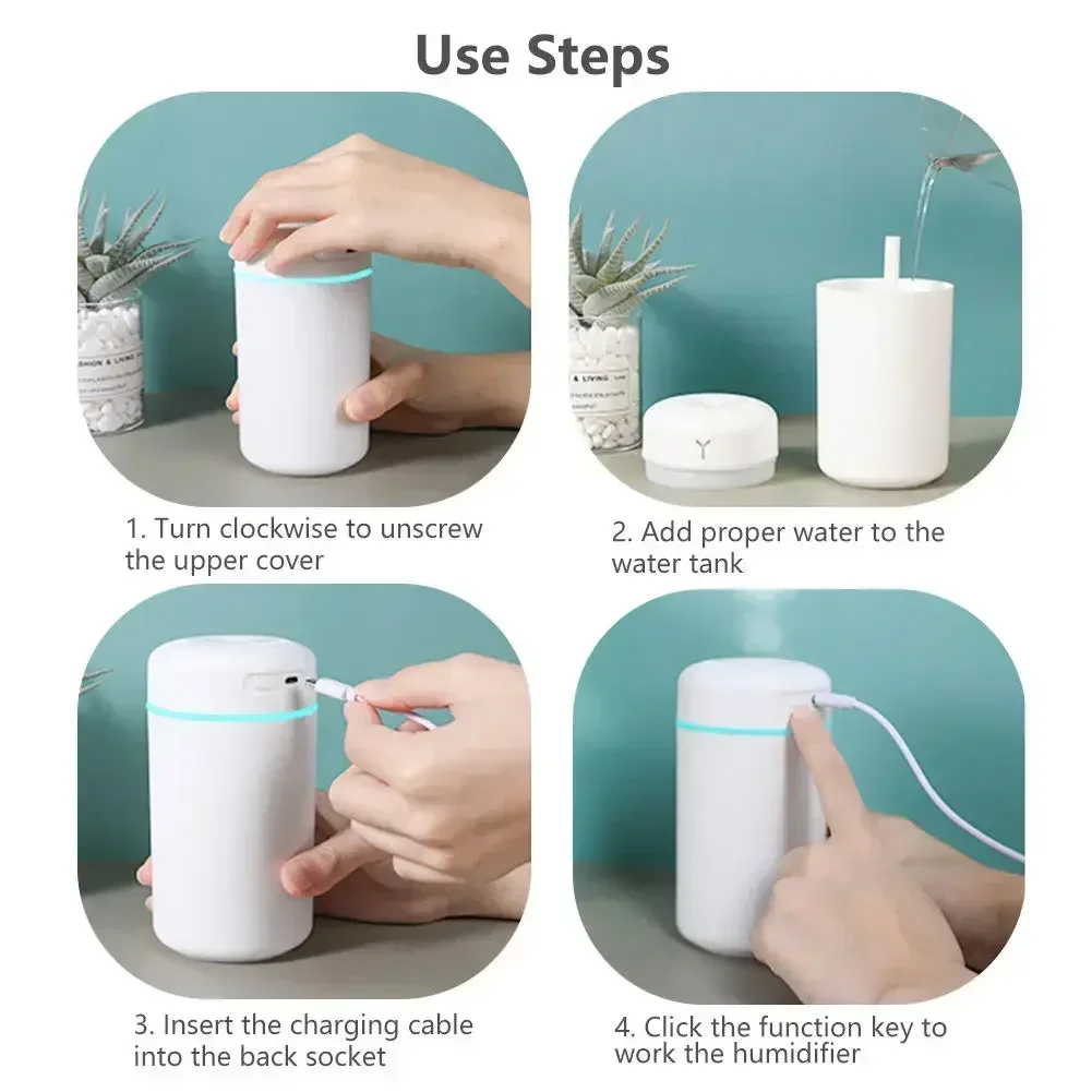 Portable Car Air Humidifier USB Sprayer Home Silent Aromatherapy Humidifier with LED Color Night Light Air Purifier