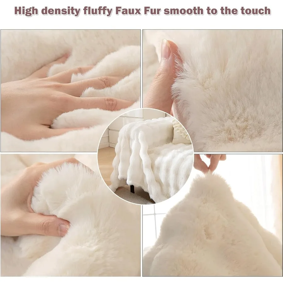 Soft Warm Faux Fur Sofa Cover Thick Shaggy Fuzzy Sectional Couch Cover Plush Fluffy Blanket Cover for Couch Sofa Bed in White P