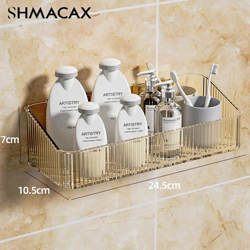 Wall Mount Cosmetic Organizer Bathroom Shelf Corner Wall Mount Kitchen Organizer Plastic No Hole Required 6