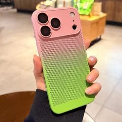 Ultra Thin Heat Dissipating Breathable Summer Gradient Phone Case with Camera Protection - iPhone 15 Plus (Pink Green)