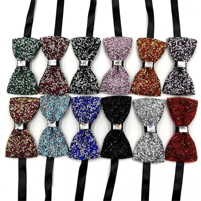 Mens Bow Tie Fashion Sparkly Rhinestones Wedding Banquets Party Diamond Neckwear