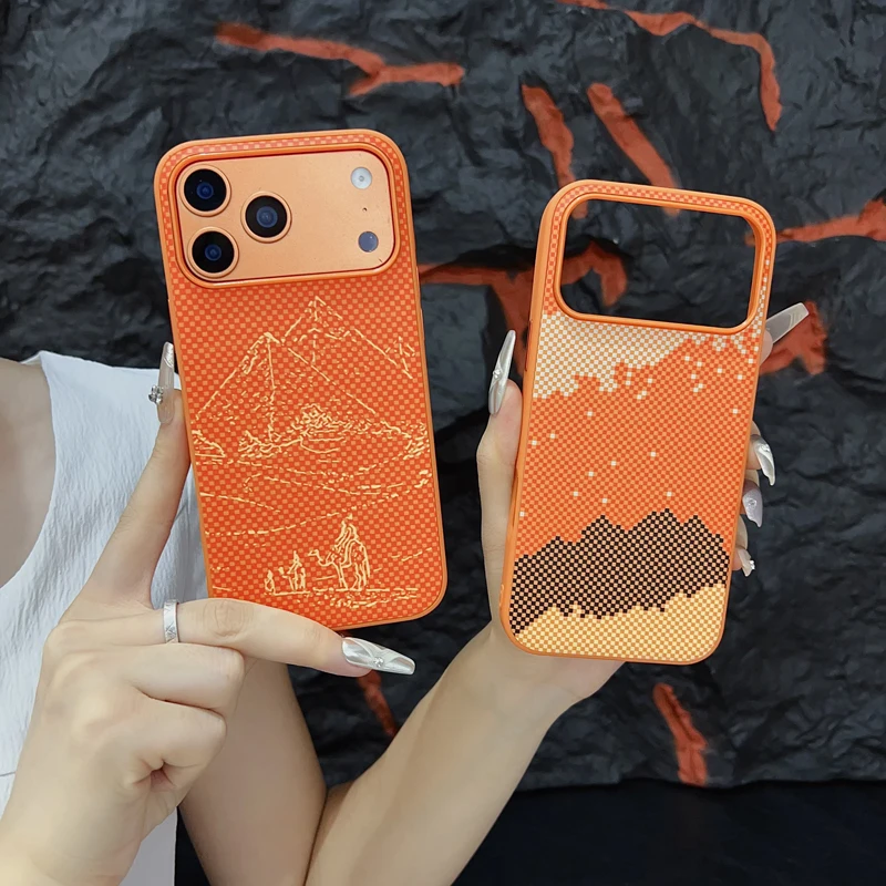 Luxury Magnetic Ultra-Thin Carbon Fiber Pattern Orange Phone Case Cover