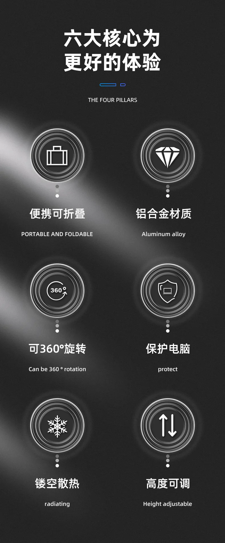 Description Picture 3 of itemRotatable Display Laptop Stand Foldable Lifting Reading and Painting Stand Aluminum Alloy Game Heat Dissipation Stand
