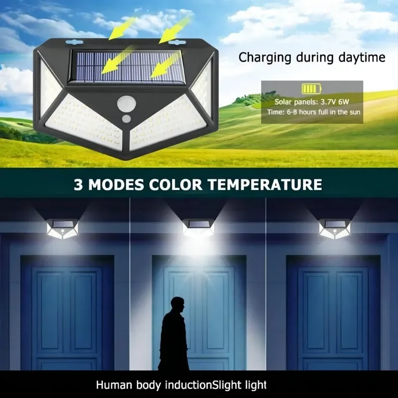 Solar Wall Light 1~12PCS 100 LED 4 Sides Luminous With Motion Sensor Outdoor Garden Courtyard Waterproof
