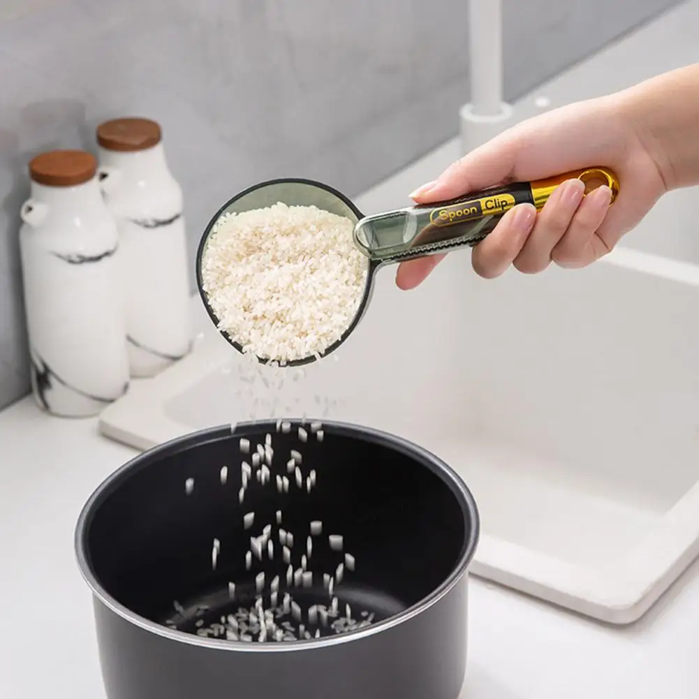 Rice Spoon Long Handle Comfortable Grip Space-saving Sealed Bag Clip Food Grade Kitchen Rice Shovel Flour Spoon for Kitchen