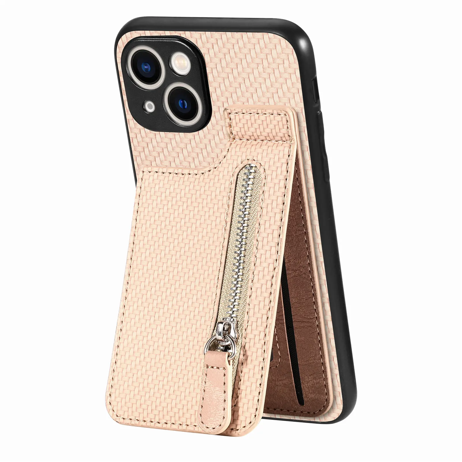Leather Zipper Wallet Phone Case with Card Slots and Magnetic Holder