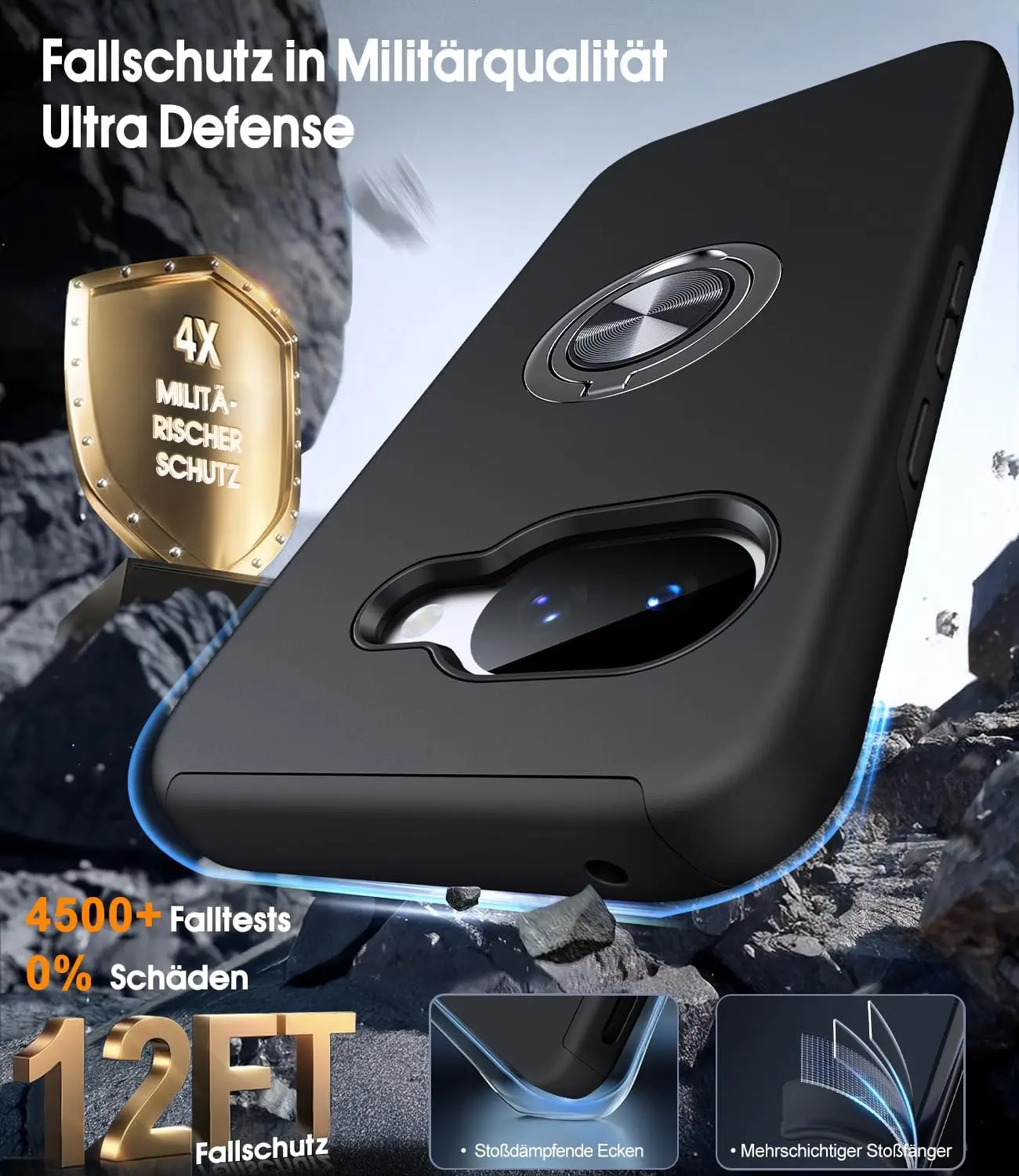 Shockproof Slim Fit Cover with Metal Ring Holder and Kickstand