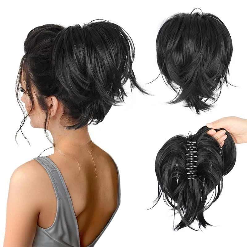 

Claw Clip in Straight Hair Bun 9 Inch Short Ponytail Extension with Bendable Metal Wire Hair Pieces for Women Fake Pony DIY Styl