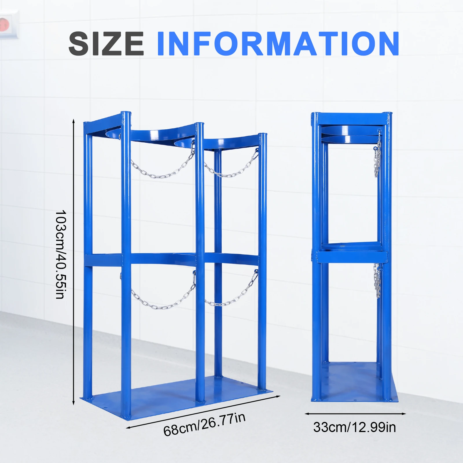 40L Gas Cylinder Organizer Shelf with Protective Chain Metal Gas Cylinder Fixing Bracket for School Laboratory Hospital