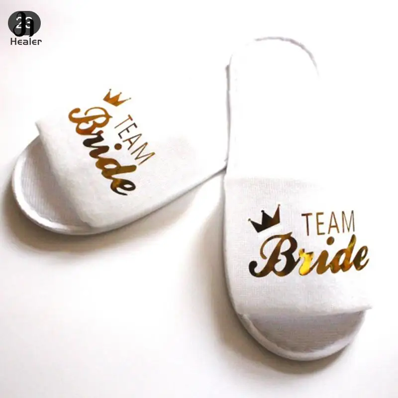 1 Pair Bride Shower Bride Wedding Decoration Bridesmaid Hen Party Spa Soft Slippers Ladies Bachelorette Party Supplies Gift