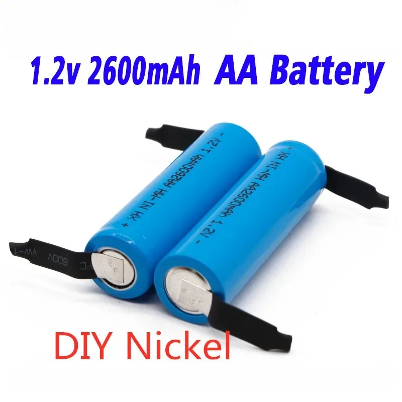 

100% New original 1.2V AA Rechargeable Battery 1.2V 2600mah AA NiMH Battery with Solder Pins DIY Electric Razor toothbrush Toys