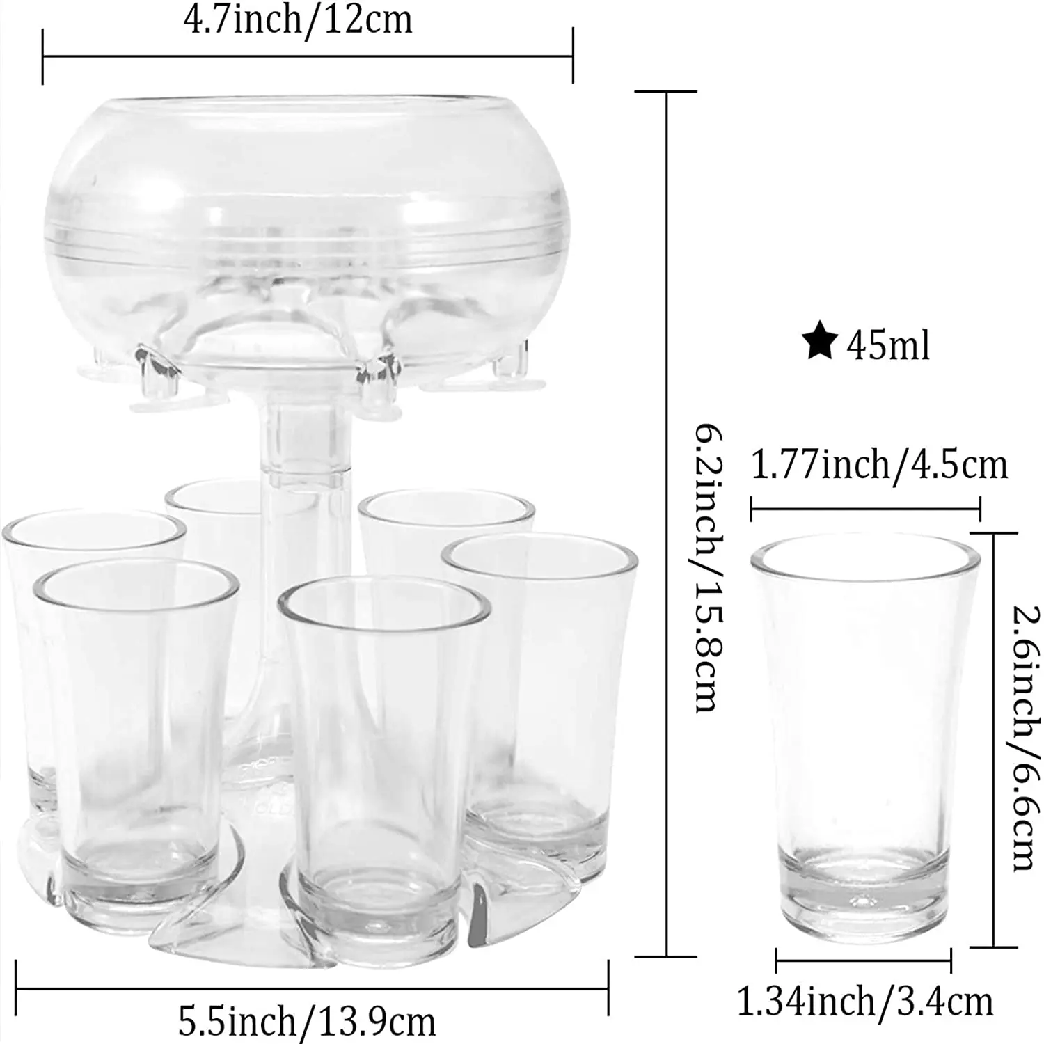 DHDH Sunny Dispensador de vasos de chupito, dispensador de líquidos  ajustable, vertedor de chupitos con 6 vasos acrílicos coloridos, adecuado  para