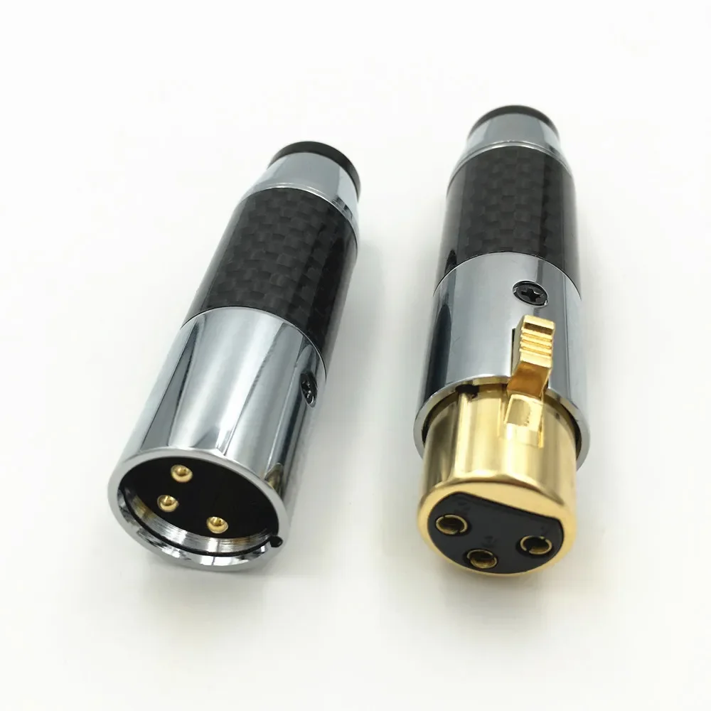 4 세트 고품질 탄소 섬유 3Pin XLR 남성 + 여성 플러그 밸런스 오디오 커넥터 HiFi 오디오 3Pin M & F