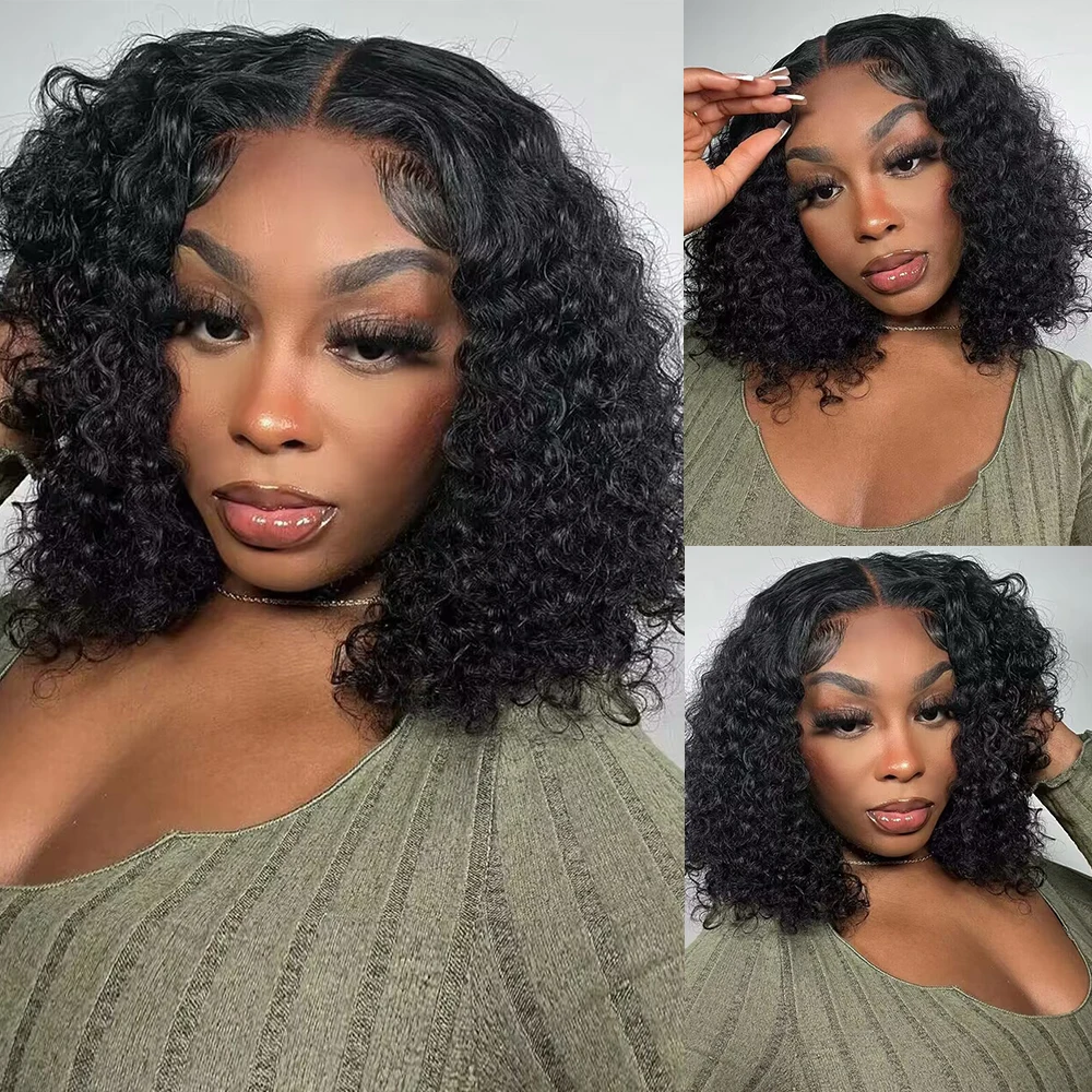Brazilian Deep Wave Bob Wig 13x4 Lace Frontal Wig Human Hair Natural Hairline Remy Short Curly Closure Wig Preplucked Baby Hair