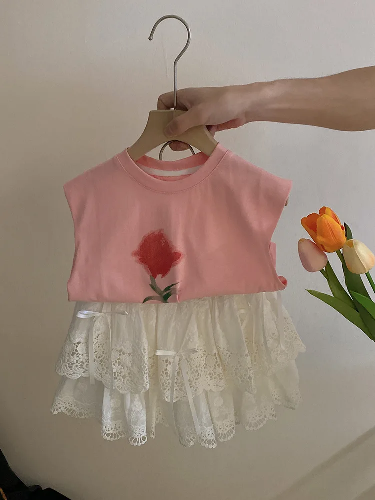 

Dopamine Girl Sweet Set2024Summer Новая женская юбка с кружевом и оборками в несколько рядов