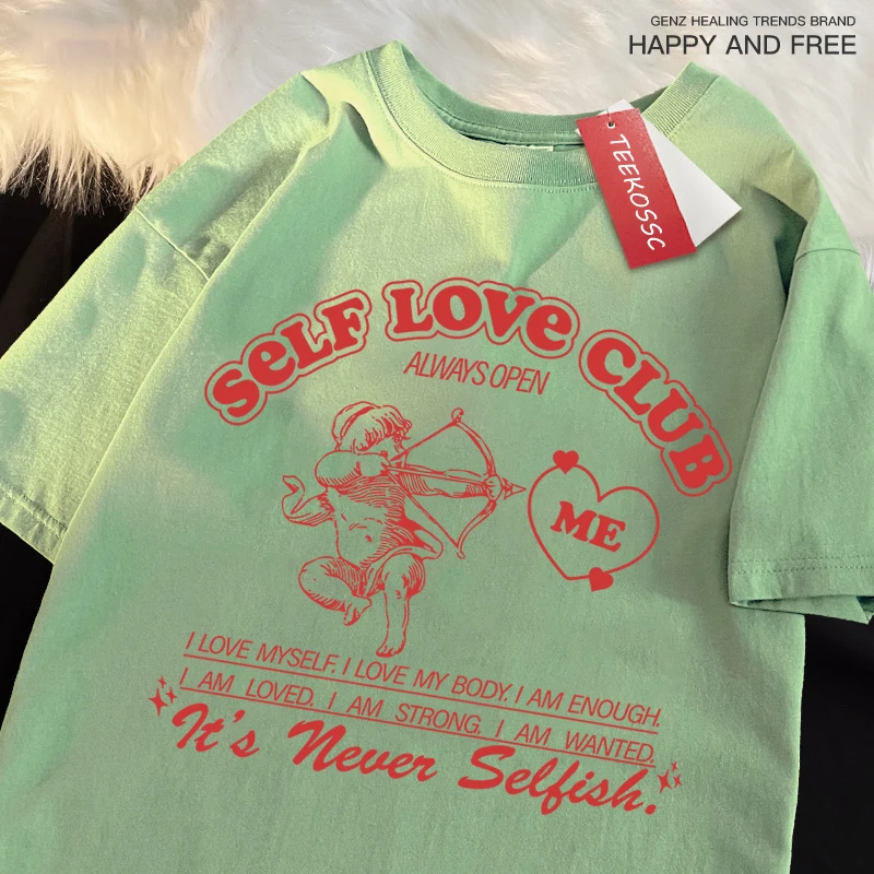 Self-love club fun Cupid men women T-shirt breathable street T-shirt cotton clothing summer fashion loose regular oversized T-shirt