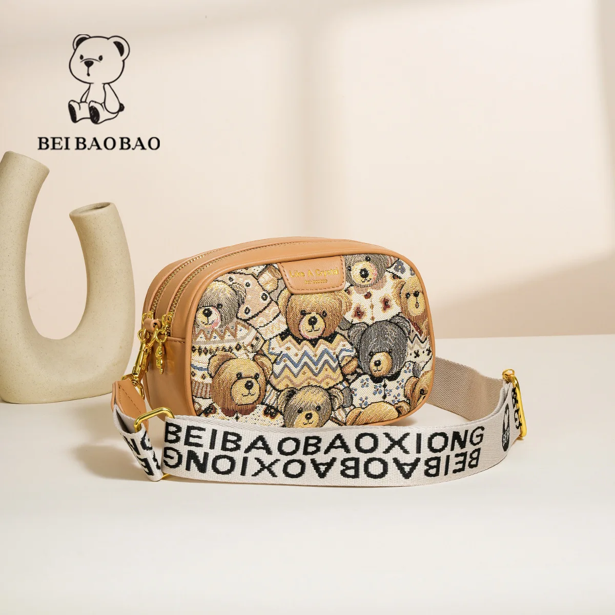 Beibaobao 2025 Summer New Canvas Fashion Women's Bag Bear
