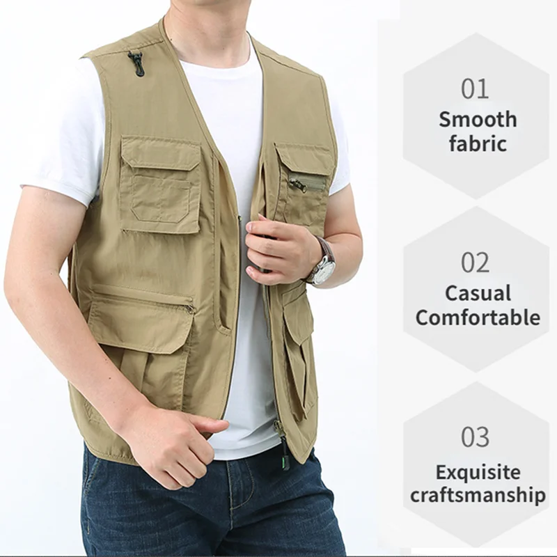 5XL Summer Outdoor Casual Vest Work Vest Photographer Rock Climbing Travel Guide Volunteer Fishing Hunting Multi Pocket Vest